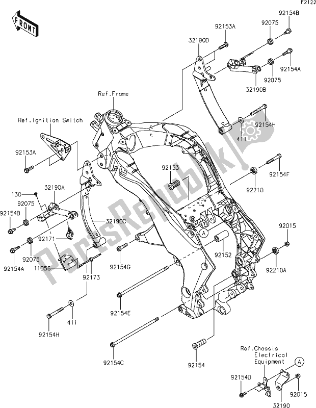 Alle onderdelen voor de 29 Engine Mount van de Kawasaki ZX 1000 Ninja 2019