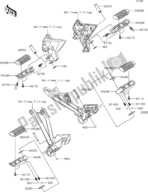 All parts for the 33 Footrests of the Kawasaki ZX 1000 Ninja 2019