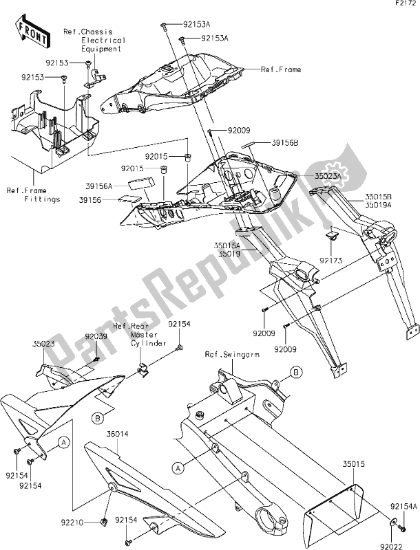 All parts for the 35 Rear Fender(s) of the Kawasaki ZX 1000 Ninja 2019