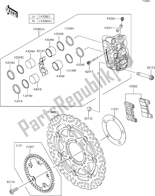 Todas as partes de 43 Front Brake do Kawasaki ZX 1000 Ninja 2019