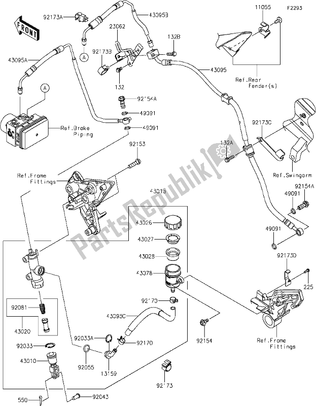 All parts for the 44 Rear Master Cylinder of the Kawasaki ZX 1000 Ninja 2019