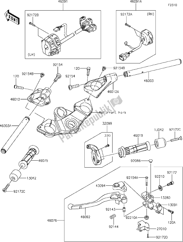 Alle onderdelen voor de 46 Handlebar van de Kawasaki ZX 1000 Ninja 2019