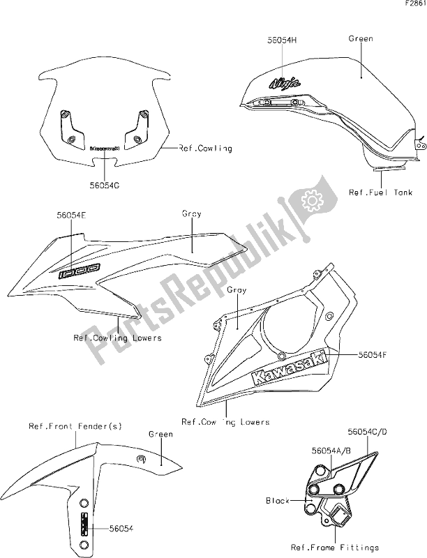 All parts for the 60 Decals(green)(whf) of the Kawasaki ZX 1000 Ninja 2019