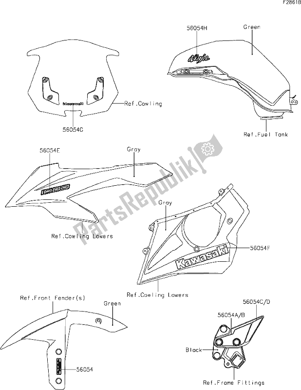 All parts for the 62 Decals(green)(wjf) of the Kawasaki ZX 1000 Ninja 2019