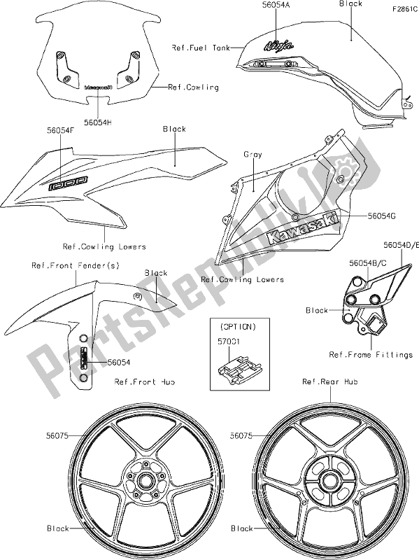 All parts for the 63 Decals(black)(wjf) of the Kawasaki ZX 1000 Ninja 2019