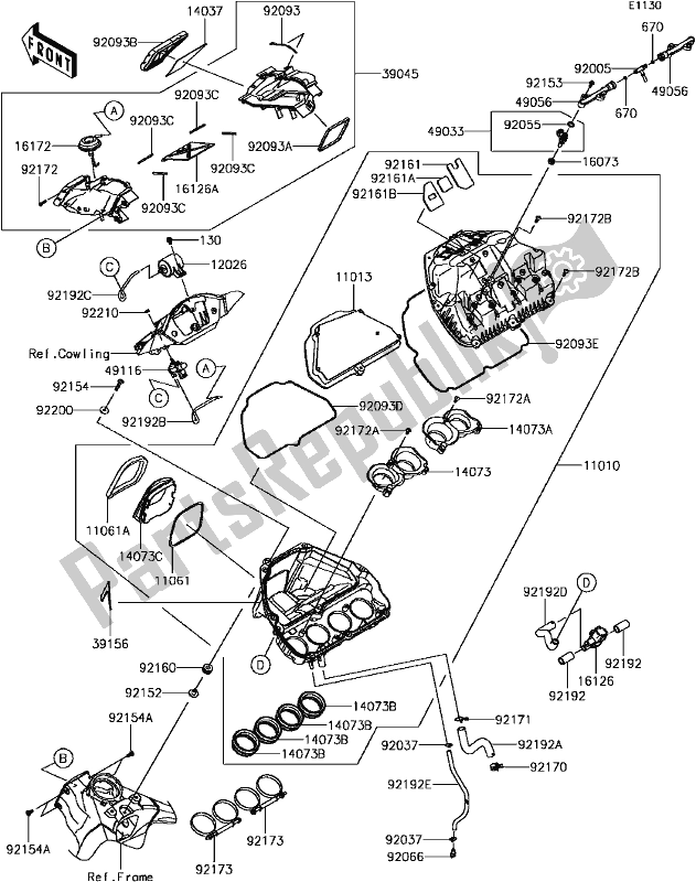 All parts for the B-5 Air Cleaner(1/2) of the Kawasaki ZX 1000 Ninja ZX-10R ABS 2017