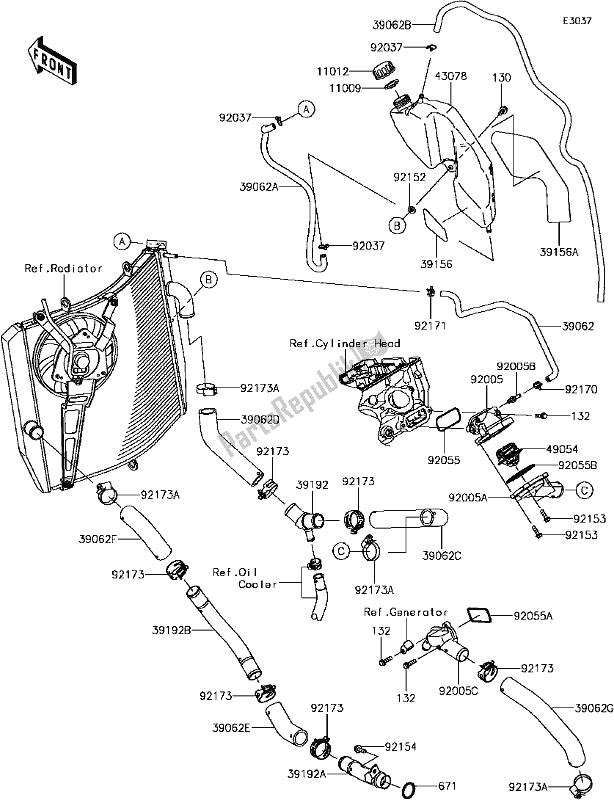 All parts for the D-9 Water Pipe of the Kawasaki ZX 1000 Ninja ZX-10R ABS 2017