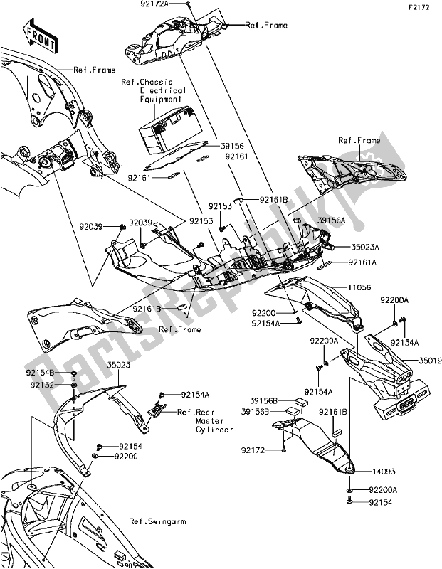 All parts for the E-10rear Fender(s) of the Kawasaki ZX 1000 Ninja ZX-10R ABS 2017