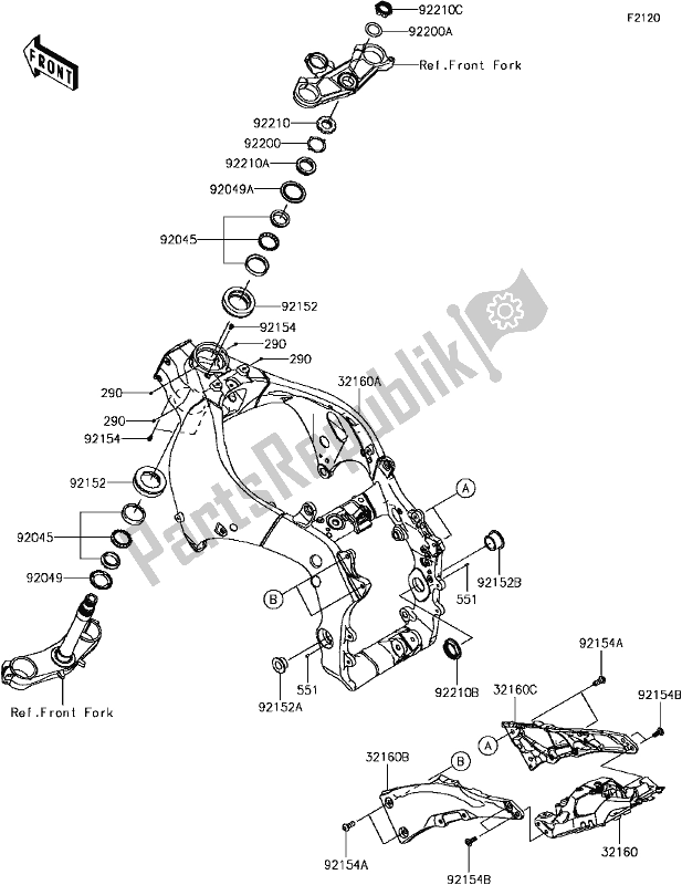 Todas as partes de E-3 Frame do Kawasaki ZX 1000 Ninja ZX-10R ABS 2017