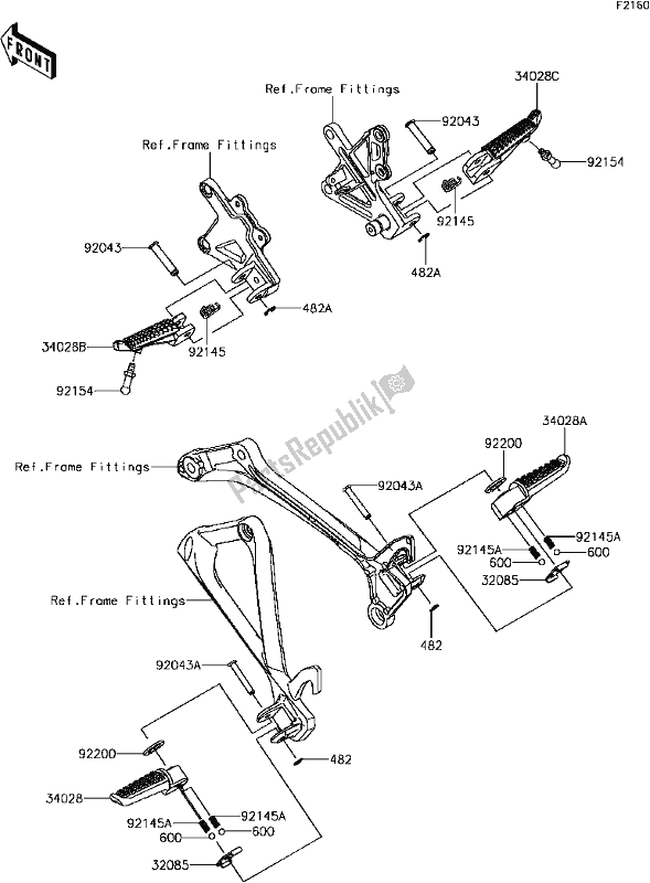 All parts for the E-8 Footrests of the Kawasaki ZX 1000 Ninja ZX-10R ABS 2017