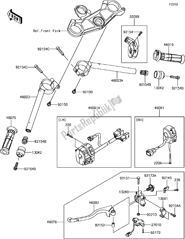 All parts for the F-10handlebar of the Kawasaki ZX 1000 Ninja ZX-10R ABS 2017