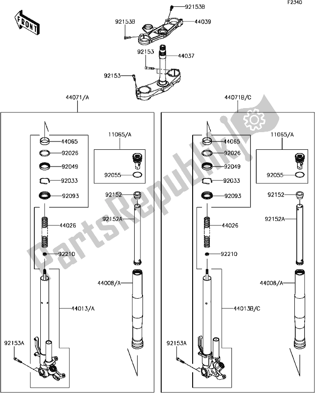 All parts for the F-12front Fork of the Kawasaki ZX 1000 Ninja ZX-10R ABS 2017