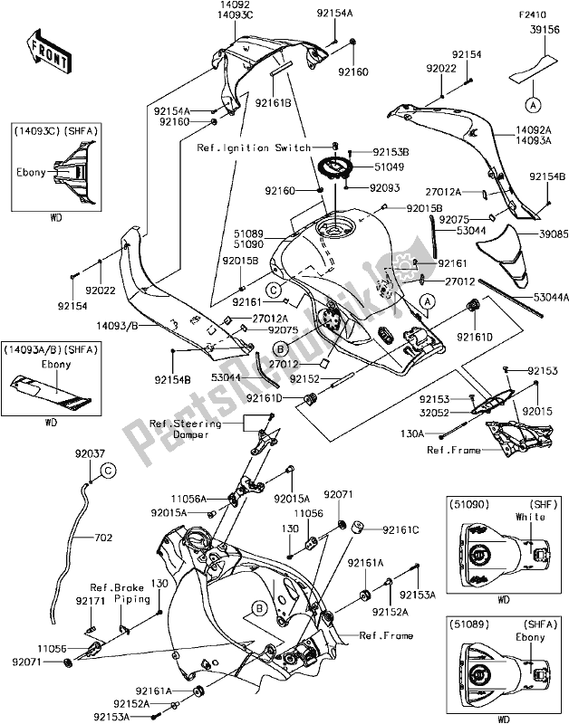 All parts for the F-13fuel Tank(1/2) of the Kawasaki ZX 1000 Ninja ZX-10R ABS 2017