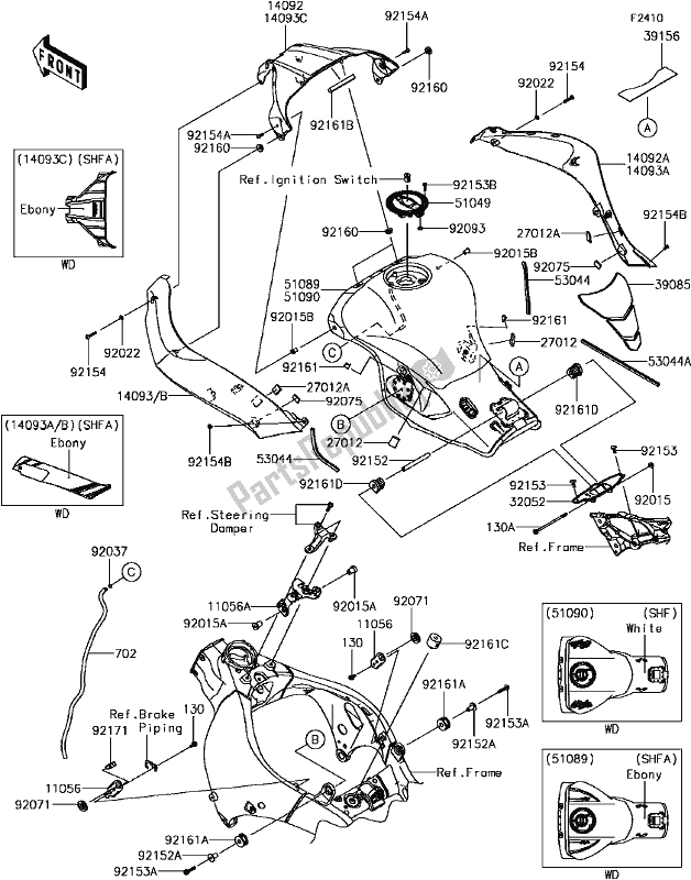 All parts for the F-14fuel Tank(2/2) of the Kawasaki ZX 1000 Ninja ZX-10R ABS 2017