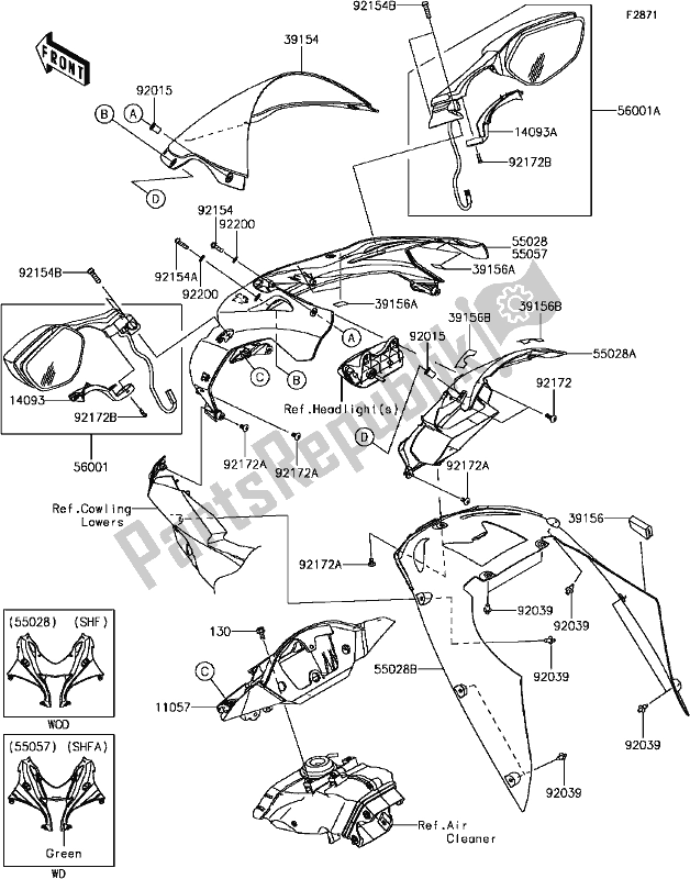 Tutte le parti per il H-5 Cowling del Kawasaki ZX 1000 Ninja ZX-10R ABS 2017