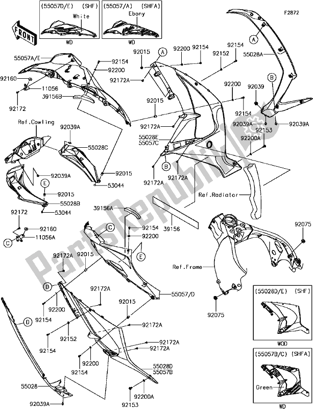 All parts for the H-6 Cowling Lowers of the Kawasaki ZX 1000 Ninja ZX-10R ABS 2017