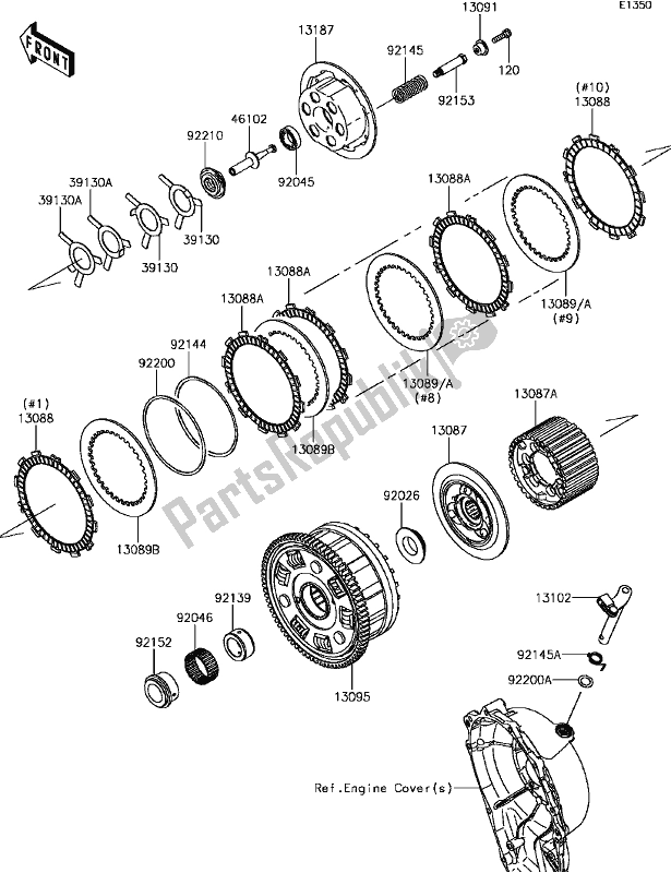 Alle onderdelen voor de B-14clutch van de Kawasaki ZX 1000 Ninja ZX-10R ABS KRT 2017