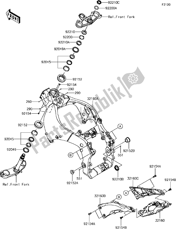 Todas as partes de E-3 Frame do Kawasaki ZX 1000 Ninja ZX-10R ABS KRT 2017