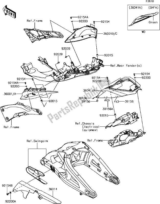 Alle onderdelen voor de G-6 Side Covers/chain Cover van de Kawasaki ZX 1000 Ninja ZX-10R ABS KRT 2017