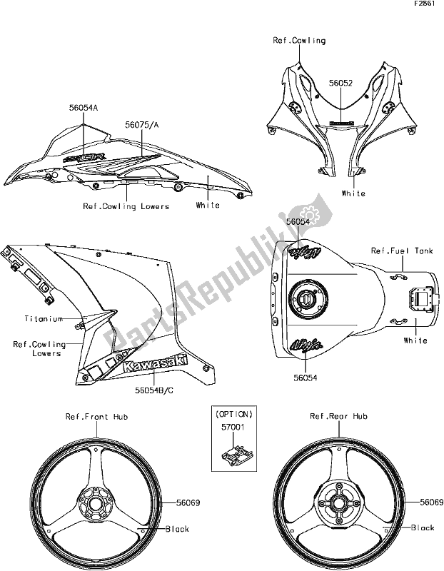 Alle onderdelen voor de H-3 Decals(white)(shf) van de Kawasaki ZX 1000 Ninja ZX-10R ABS KRT 2017