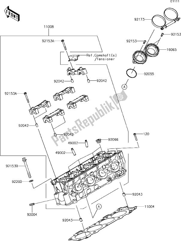 Alle onderdelen voor de 1 Cylinder Head van de Kawasaki ZX 1000 Ninja ZX-10R KRT MY 18 2018