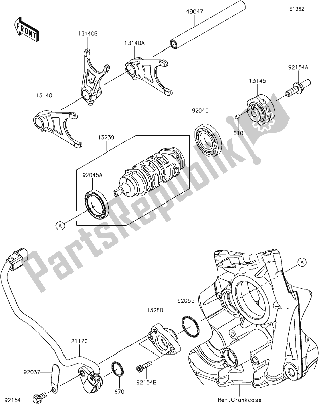 Alle onderdelen voor de 11 Gear Change Drum/shift Fork(s) van de Kawasaki ZX 1000 Ninja ZX-10R KRT MY 18 2018