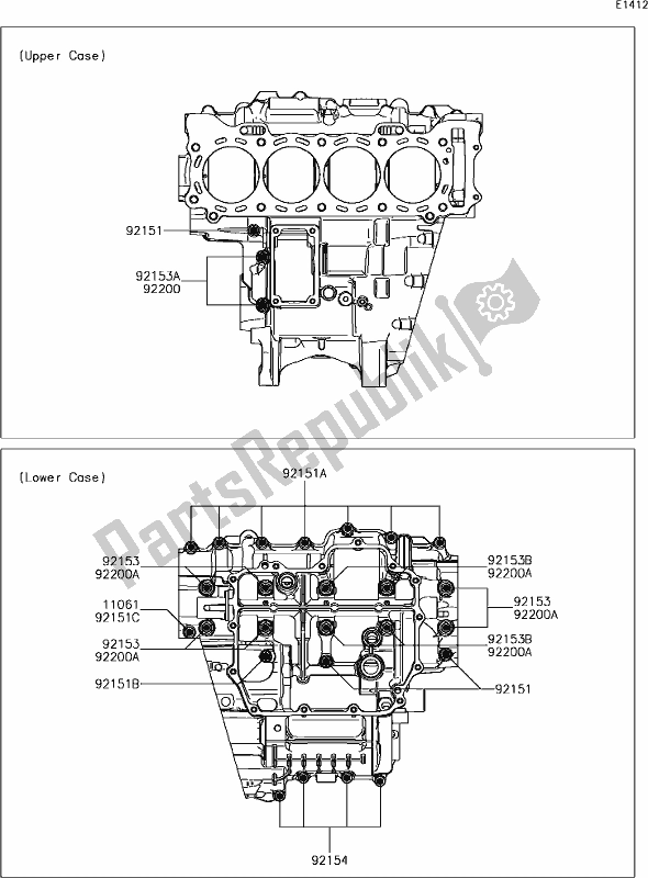 All parts for the 14 Crankcase Bolt Pattern of the Kawasaki ZX 1000 Ninja ZX-10R KRT MY 18 2018