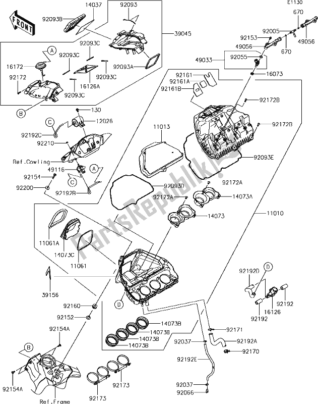 All parts for the 3-1 Air Cleaner of the Kawasaki ZX 1000 Ninja ZX-10R KRT MY 18 2018