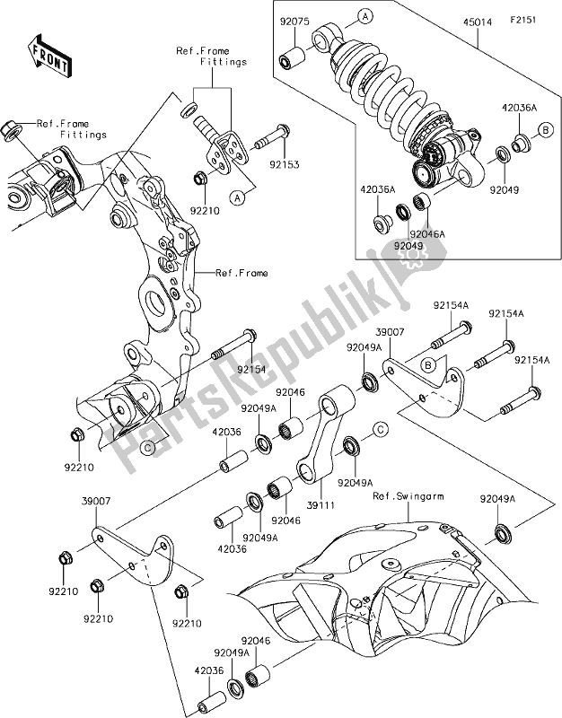 Wszystkie części do 32 Suspension/shock Absorber Kawasaki ZX 1000 Ninja ZX-10R KRT MY 18 2018