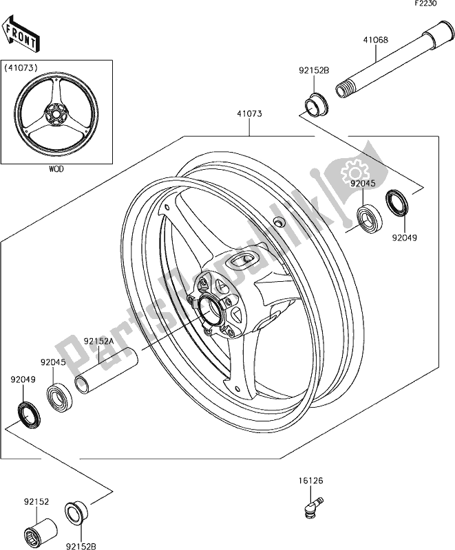 All parts for the 38 Front Hub of the Kawasaki ZX 1000 Ninja ZX-10R KRT MY 18 2018