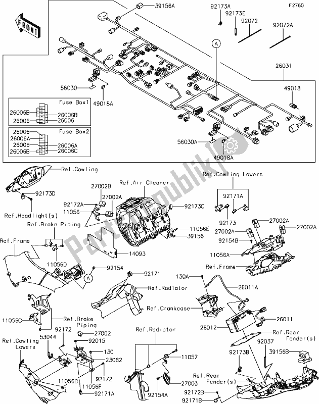 Wszystkie części do 58-1chassis Electrical Equipment Kawasaki ZX 1000 Ninja ZX-10R KRT MY 18 2018