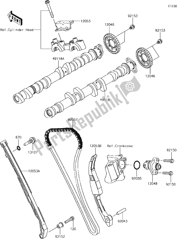 Alle onderdelen voor de 6 Camshaft(s)/tensioner van de Kawasaki ZX 1000 Ninja ZX-10R KRT MY 18 2018