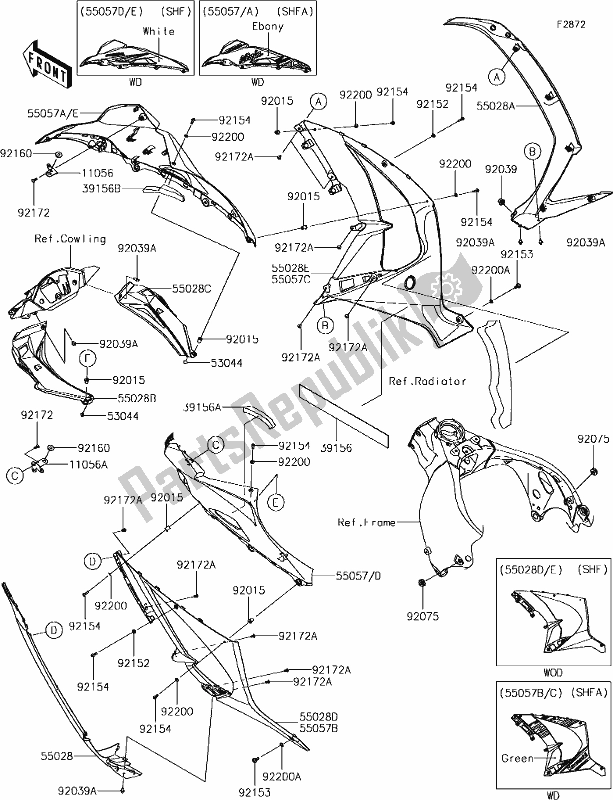 Wszystkie części do 67 Cowling Lowers(shf/shfa) Kawasaki ZX 1000 Ninja ZX-10R KRT MY 18 2018