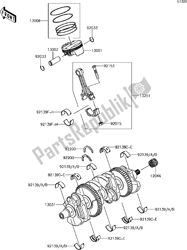 All parts for the B-12crankshaft/piston(s) of the Kawasaki ZX 1000 Ninja ZX-10R KRT Replica NON ABS 2017