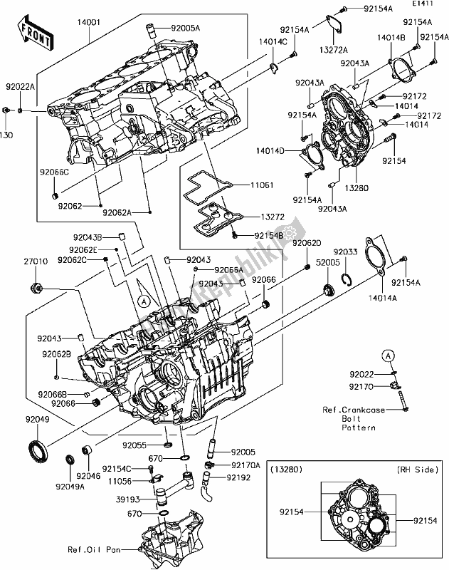 All parts for the C-6 Crankcase(1/2) of the Kawasaki ZX 1000 Ninja ZX-10R KRT Replica NON ABS 2017