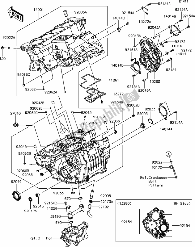 All parts for the C-7 Crankcase(2/2) of the Kawasaki ZX 1000 Ninja ZX-10R KRT Replica NON ABS 2017