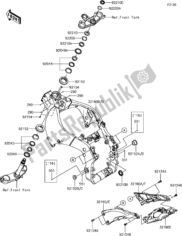 All parts for the E-3 Frame of the Kawasaki ZX 1000 Ninja ZX-10R KRT Replica NON ABS 2017