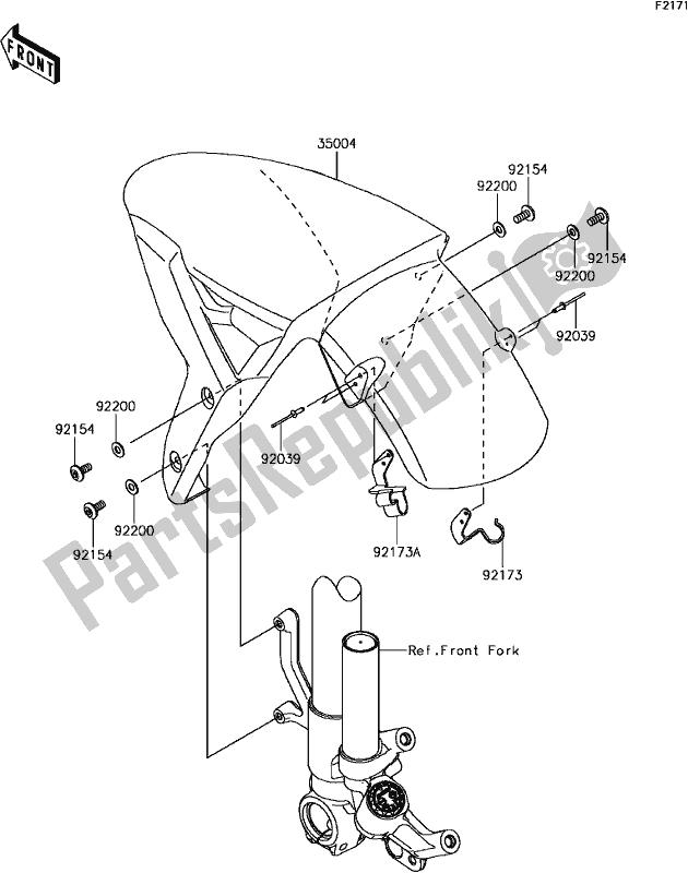 All parts for the E-9 Front Fender(s)(rgfa) of the Kawasaki ZX 1000 Ninja ZX-10R KRT Replica NON ABS 2017