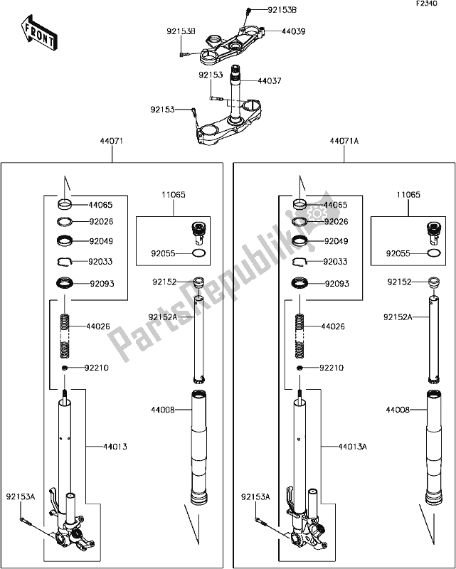 All parts for the F-11front Fork of the Kawasaki ZX 1000 Ninja ZX-10R KRT Replica NON ABS 2017