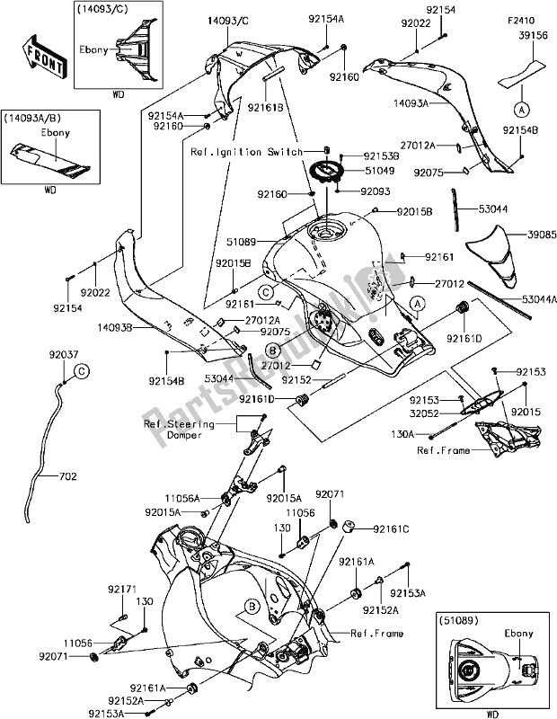 All parts for the F-13fuel Tank(2/2) of the Kawasaki ZX 1000 Ninja ZX-10R KRT Replica NON ABS 2017