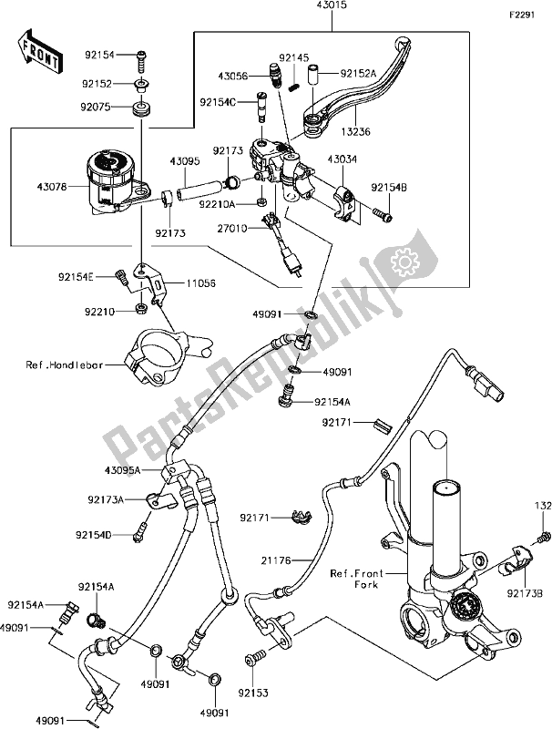 All parts for the F-5 Front Master Cylinder of the Kawasaki ZX 1000 Ninja ZX-10R KRT Replica NON ABS 2017