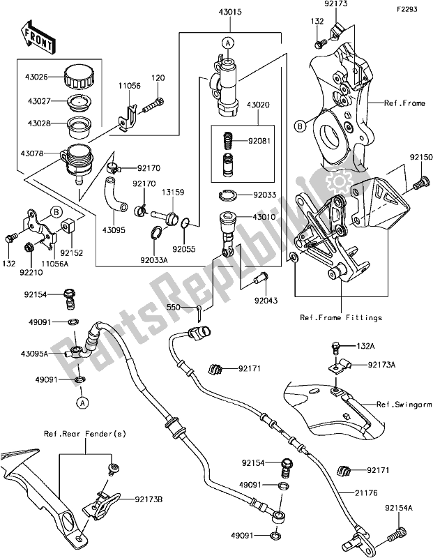 All parts for the F-7 Rear Master Cylinder of the Kawasaki ZX 1000 Ninja ZX-10R KRT Replica NON ABS 2017