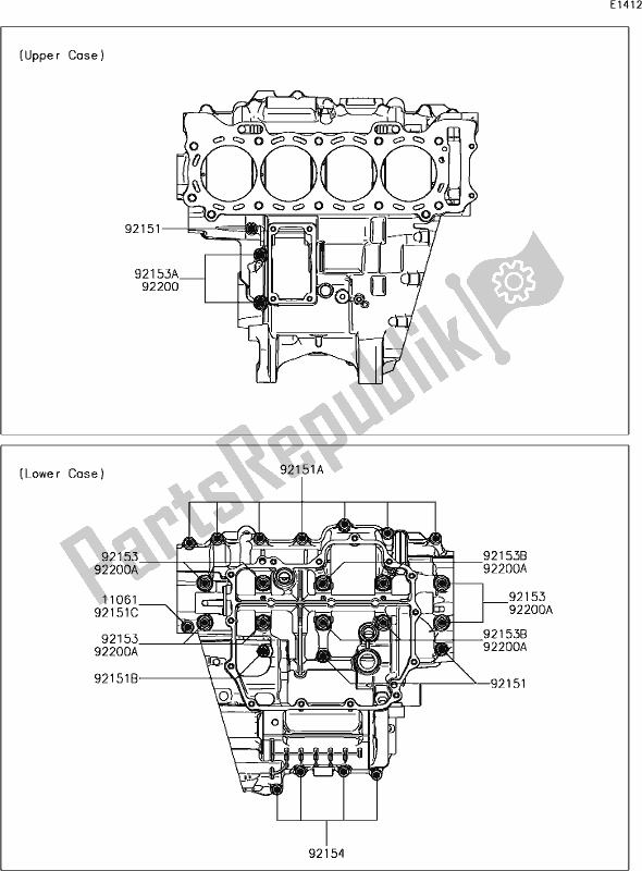 Todas as partes de 14 Crankcase Bolt Pattern do Kawasaki ZX 1000 Ninja ZX-10R SL1 MY 18 2018