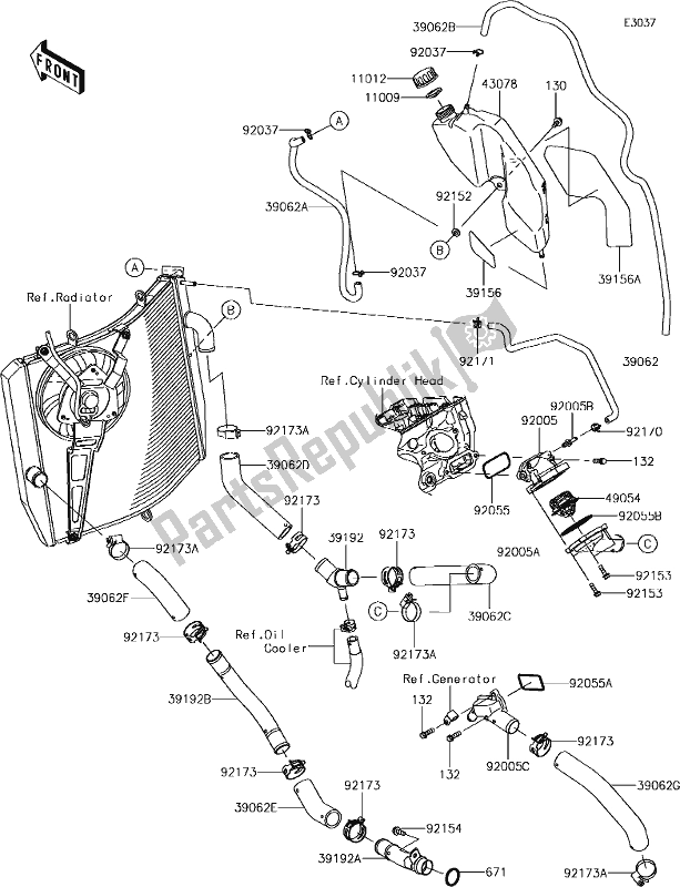 Tutte le parti per il 27 Water Pipe del Kawasaki ZX 1000 Ninja ZX-10R SL1 MY 18 2018