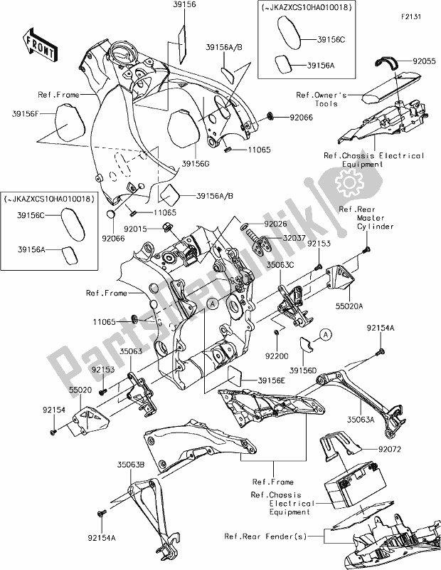 Alle onderdelen voor de 30 Frame Fittings van de Kawasaki ZX 1000 Ninja ZX-10R SL1 MY 18 2018