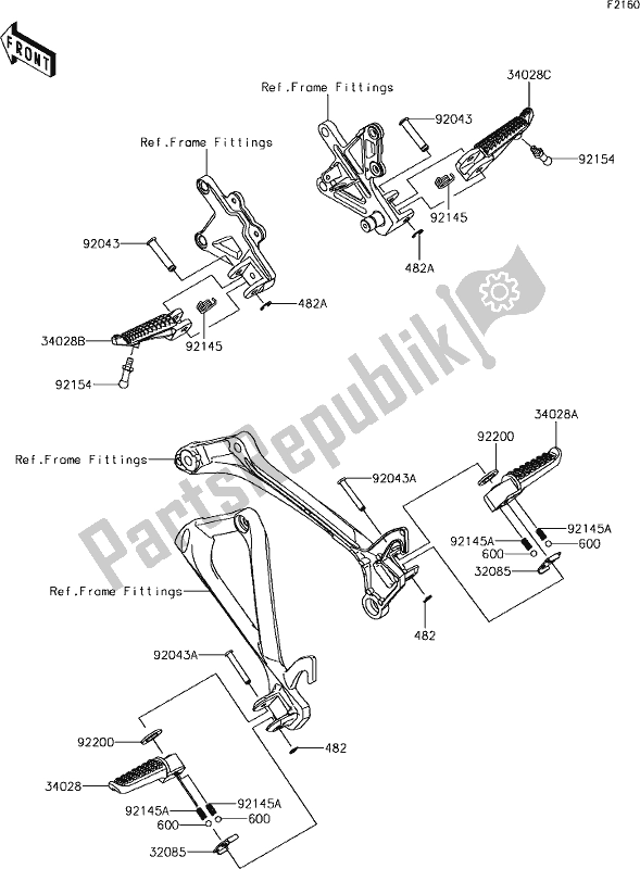 Tutte le parti per il 33 Footrests del Kawasaki ZX 1000 Ninja ZX-10R SL1 MY 18 2018