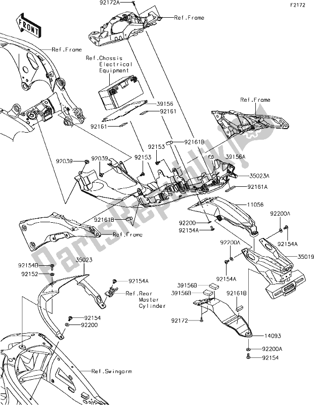 Alle onderdelen voor de 35 Rear Fender(s) van de Kawasaki ZX 1000 Ninja ZX-10R SL1 MY 18 2018