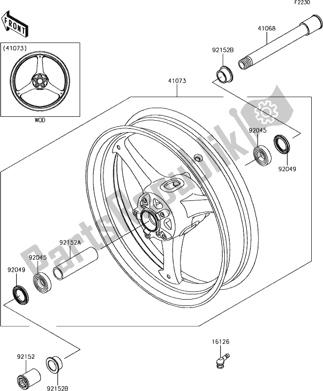 Tutte le parti per il 38 Front Hub del Kawasaki ZX 1000 Ninja ZX-10R SL1 MY 18 2018