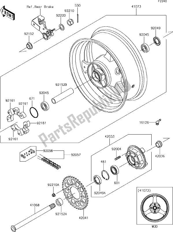 All parts for the 39 Rear Hub of the Kawasaki ZX 1000 Ninja ZX-10R SL1 MY 18 2018
