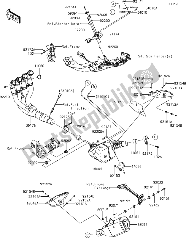 Wszystkie części do 4 Muffler(s) Kawasaki ZX 1000 Ninja ZX-10R SL1 MY 18 2018